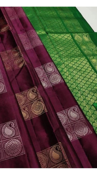 Mayawye Women's Litchi silk Printed Saree With Unstitched Blouse (Brown With Green)