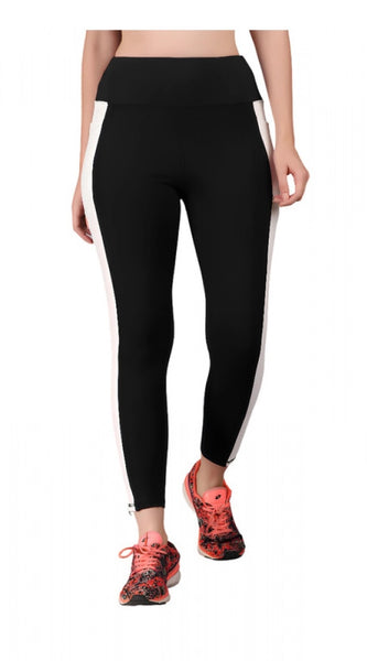 Mayawye Women's Polyester Solid Ankle length High Waisted Tights (Black)