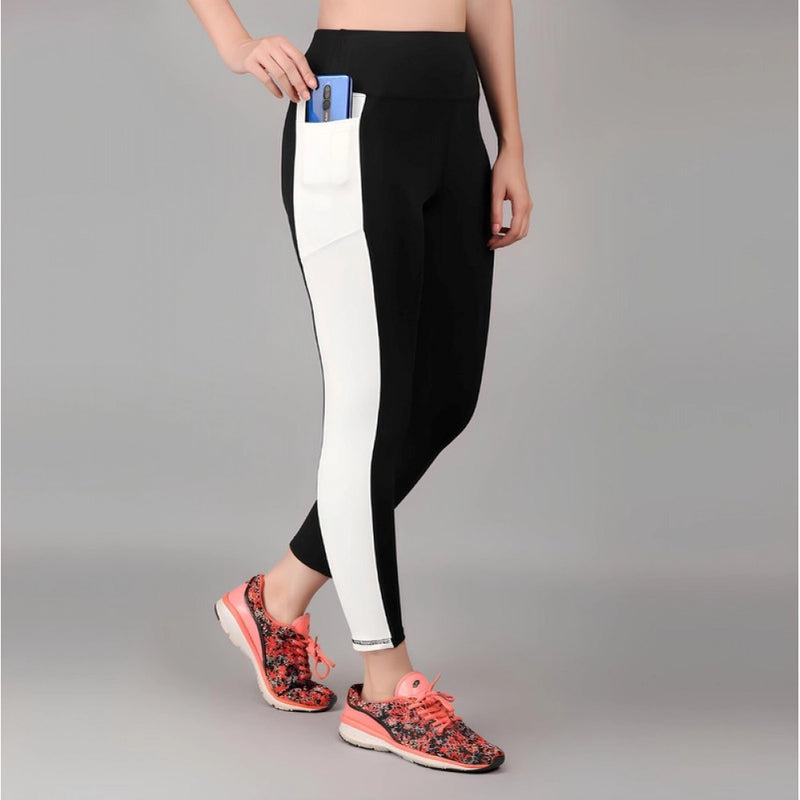 Mayawye Women's Polyester Solid Ankle length High Waisted Tights (Black)