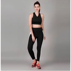 Mayawye Women's Polyester Solid Ankle length High Waisted Tights (Black)