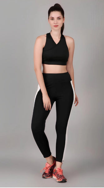 Mayawye Women's Polyester Solid Ankle length High Waisted Tights (Black)