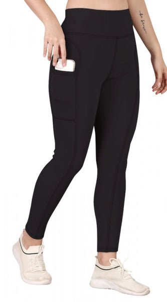 Mayawye Women's Polyester Solid Ankle length High Waisted Tights (Black)