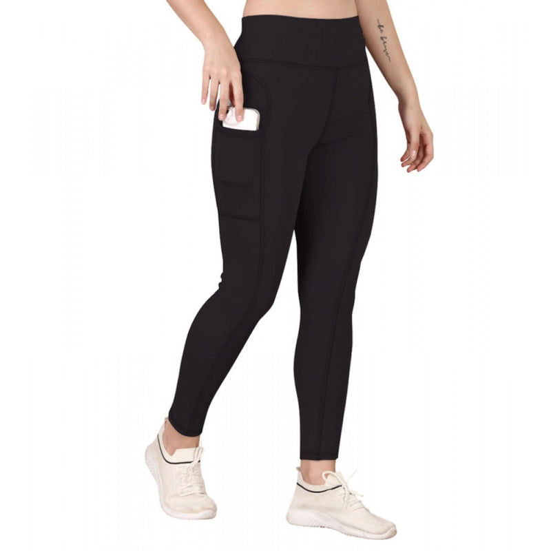 Mayawye Women's Polyester Solid Ankle length High Waisted Tights (Black)