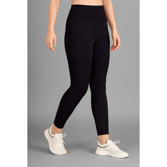 Mayawye Women's Polyester Solid Ankle length High Waisted Tights (Black)