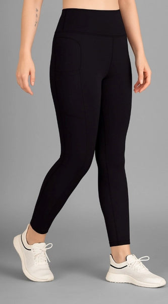 Mayawye Women's Polyester Solid Ankle length High Waisted Tights (Black)