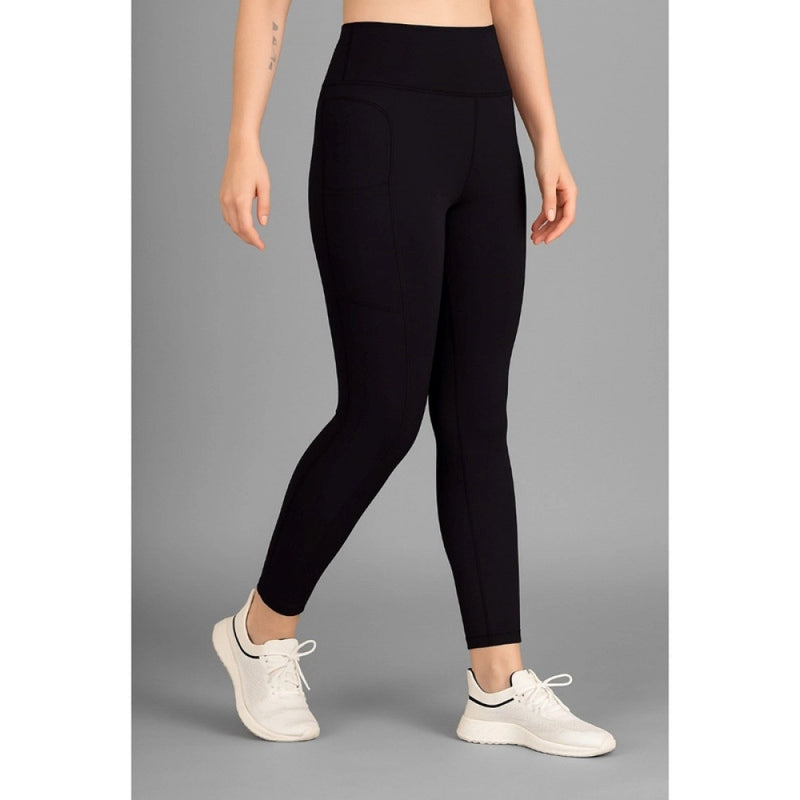 Mayawye Women's Polyester Solid Ankle length High Waisted Tights (Black)