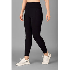Mayawye Women's Polyester Solid Ankle length High Waisted Tights (Black)