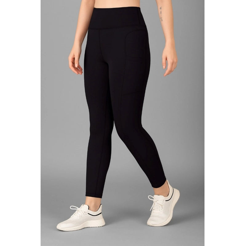 Mayawye Women's Polyester Solid Ankle length High Waisted Tights (Black)