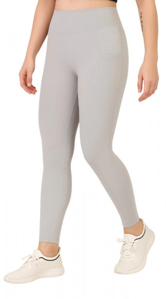 Mayawye Women's Polyester Solid Ankle length High Waisted Tights (Grey)