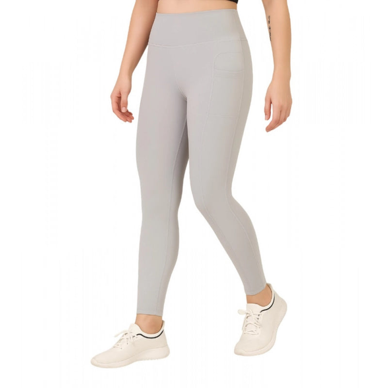 Mayawye Women's Polyester Solid Ankle length High Waisted Tights (Grey)