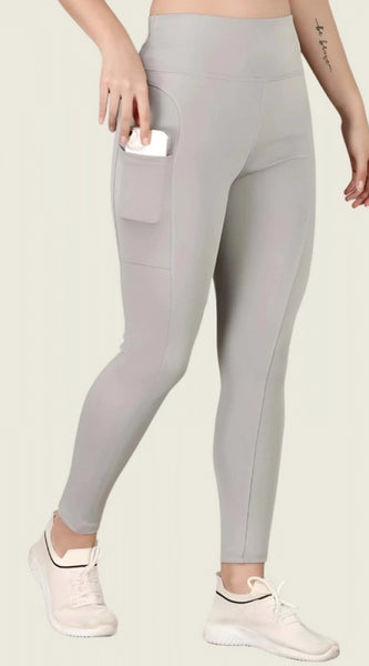 Mayawye Women's Polyester Solid Ankle length High Waisted Tights (Grey)