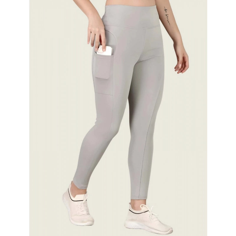 Mayawye Women's Polyester Solid Ankle length High Waisted Tights (Grey)