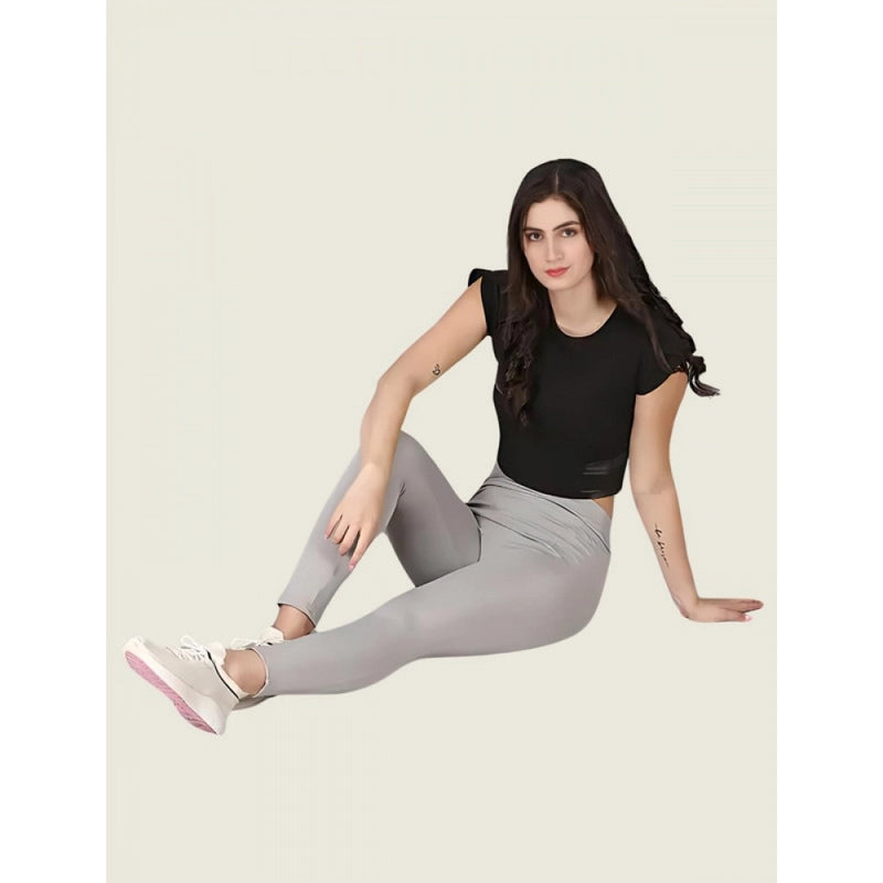 Mayawye Women's Polyester Solid Ankle length High Waisted Tights (Grey)