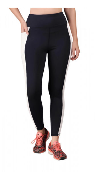 Mayawye Women's Polyester Solid Ankle length High Waisted Tights (Navy Blue)