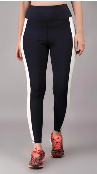 Mayawye Women's Polyester Solid Ankle length High Waisted Tights (Navy Blue)