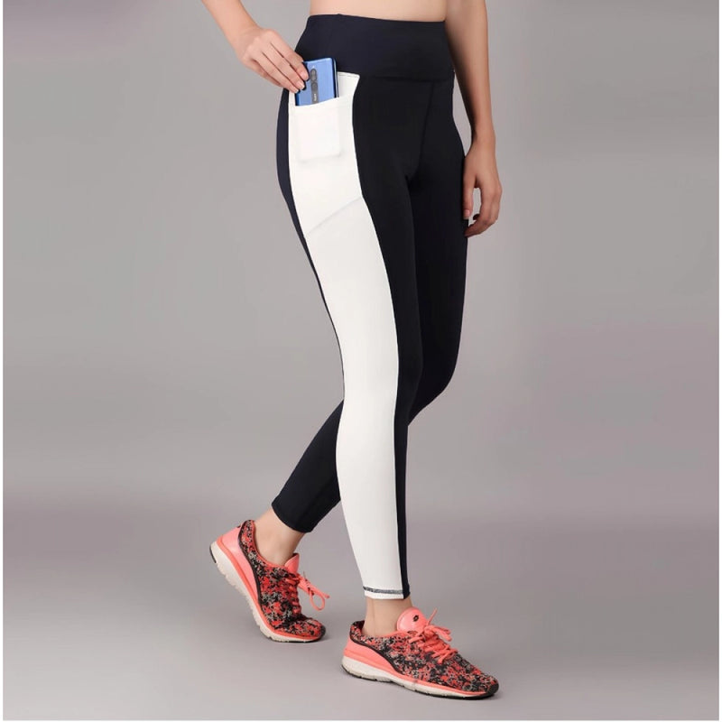 Mayawye Women's Polyester Solid Ankle length High Waisted Tights (Navy Blue)