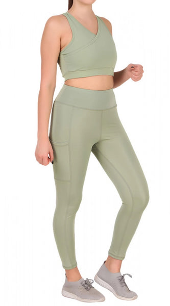 Mayawye Women's Polyester Solid Ankle length High Waisted Tights (Sea Green)