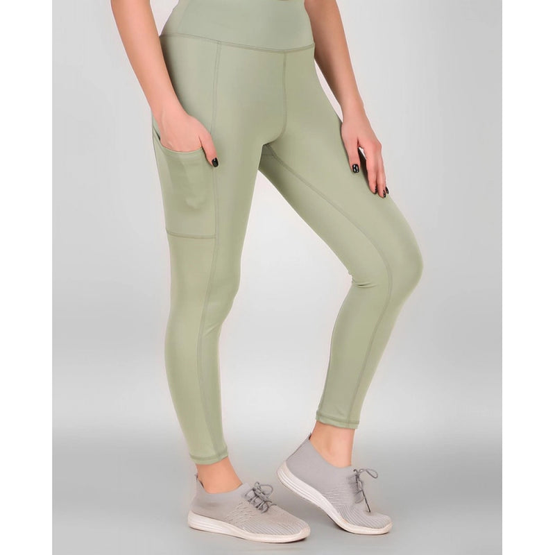 Mayawye Women's Polyester Solid Ankle length High Waisted Tights (Sea Green)