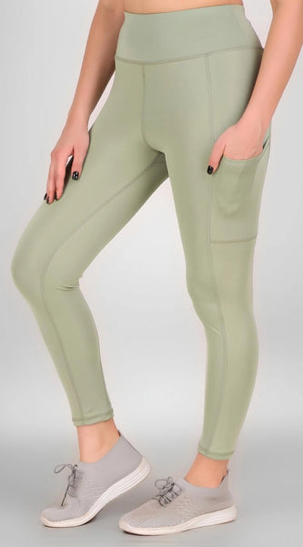 Mayawye Women's Polyester Solid Ankle length High Waisted Tights (Sea Green)