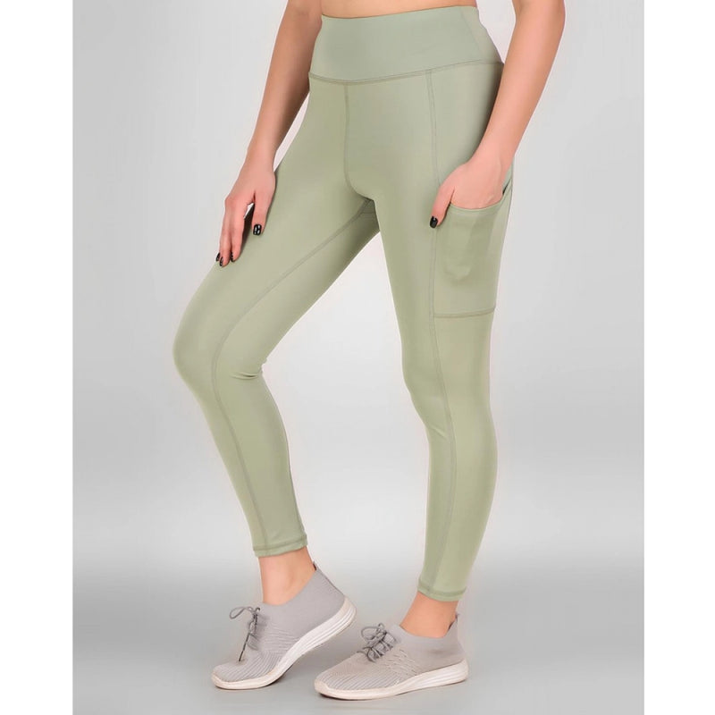 Mayawye Women's Polyester Solid Ankle length High Waisted Tights (Sea Green)