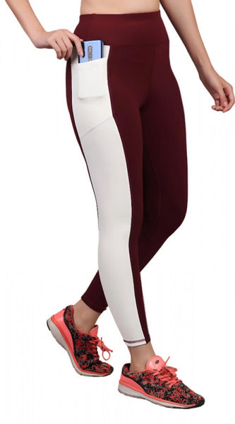 Mayawye Women's Polyester Solid Ankle length High Waisted Tights (Maroon)