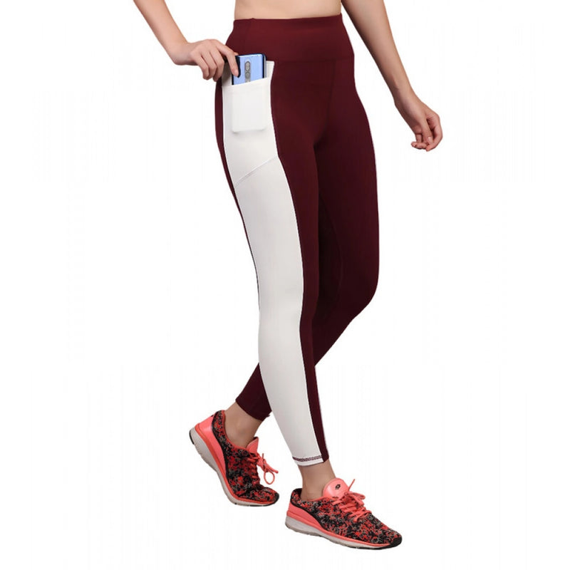 Mayawye Women's Polyester Solid Ankle length High Waisted Tights (Maroon)