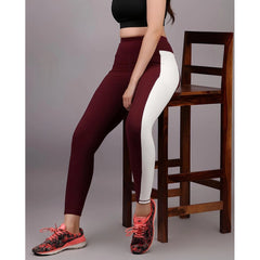 Mayawye Women's Polyester Solid Ankle length High Waisted Tights (Maroon)