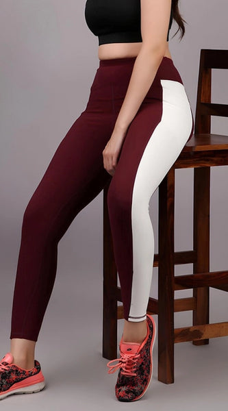 Mayawye Women's Polyester Solid Ankle length High Waisted Tights (Maroon)