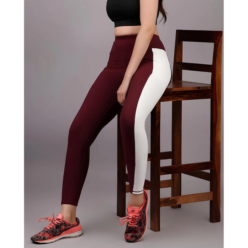 Mayawye Women's Polyester Solid Ankle length High Waisted Tights (Maroon)