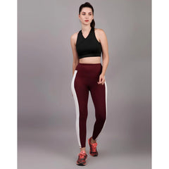 Mayawye Women's Polyester Solid Ankle length High Waisted Tights (Maroon)