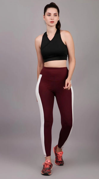Mayawye Women's Polyester Solid Ankle length High Waisted Tights (Maroon)