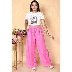 Mayawye Women's Casual Rayon Solid Ankle Length Palazzo (Pink, Free Size)