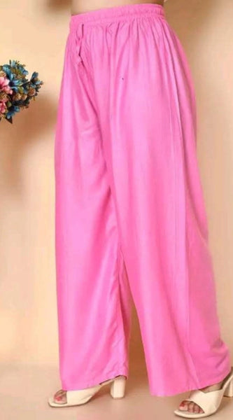 Mayawye Women's Casual Rayon Solid Ankle Length Palazzo (Pink, Free Size)