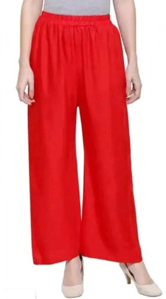 Mayawye Women's Casual Rayon Solid Ankle Length Palazzo (Red, Free Size)