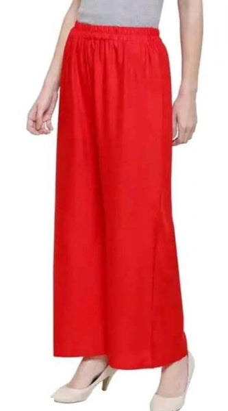 Mayawye Women's Casual Rayon Solid Ankle Length Palazzo (Red, Free Size)