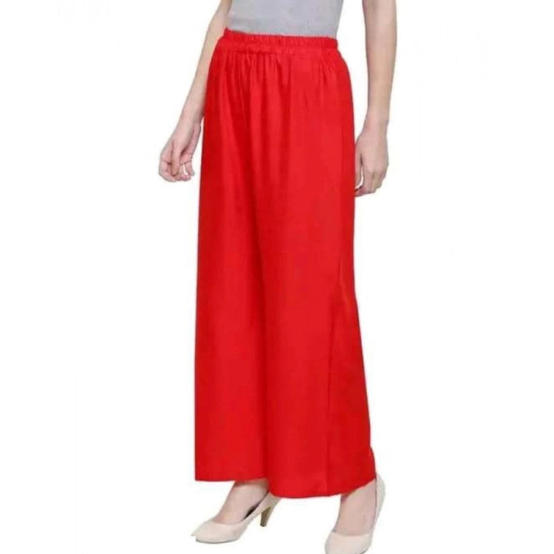 Mayawye Women's Casual Rayon Solid Ankle Length Palazzo (Red, Free Size)