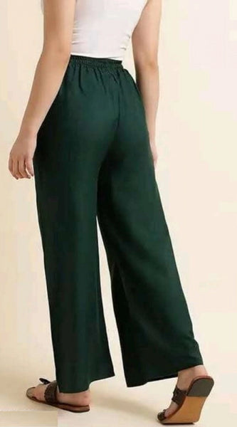 Mayawye Women's Casual Rayon Solid Ankle Length Palazzo (Green, Free Size)