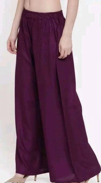 Mayawye Women's Casual Rayon Solid Ankle Length Palazzo (Purple, Free Size)