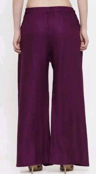 Mayawye Women's Casual Rayon Solid Ankle Length Palazzo (Purple, Free Size)
