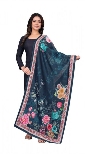 Mayawye Women's chanderi silk  Printed Dupatta (Navy Blue, Length: 2 Mtr)