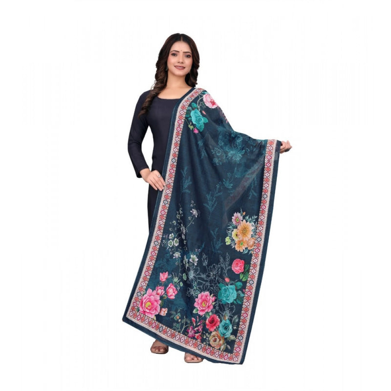 Mayawye Women's chanderi silk  Printed Dupatta (Navy Blue, Length: 2 Mtr)