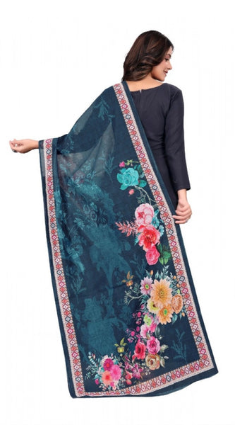 Mayawye Women's chanderi silk  Printed Dupatta (Navy Blue, Length: 2 Mtr)