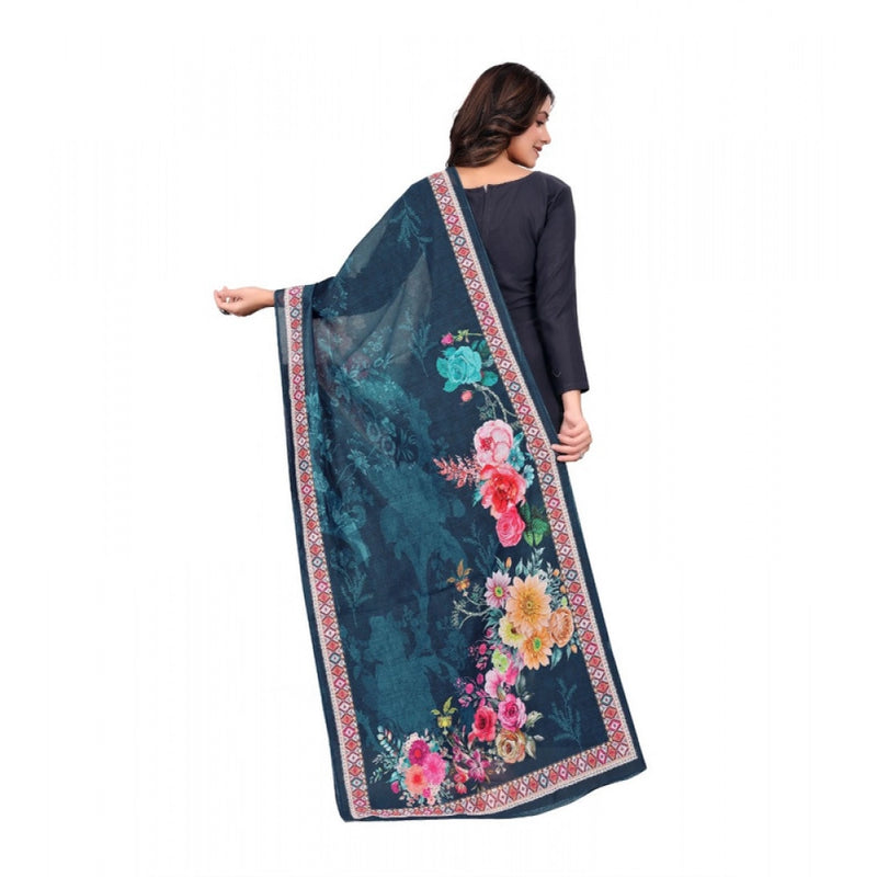 Mayawye Women's chanderi silk  Printed Dupatta (Navy Blue, Length: 2 Mtr)