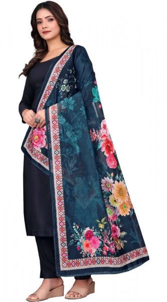 Mayawye Women's chanderi silk  Printed Dupatta (Navy Blue, Length: 2 Mtr)