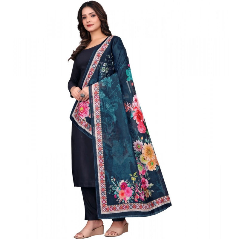 Mayawye Women's chanderi silk  Printed Dupatta (Navy Blue, Length: 2 Mtr)