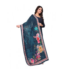Mayawye Women's chanderi silk  Printed Dupatta (Navy Blue, Length: 2 Mtr)
