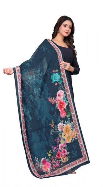 Mayawye Women's chanderi silk  Printed Dupatta (Navy Blue, Length: 2 Mtr)