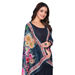 Mayawye Women's chanderi silk  Printed Dupatta (Navy Blue, Length: 2 Mtr)