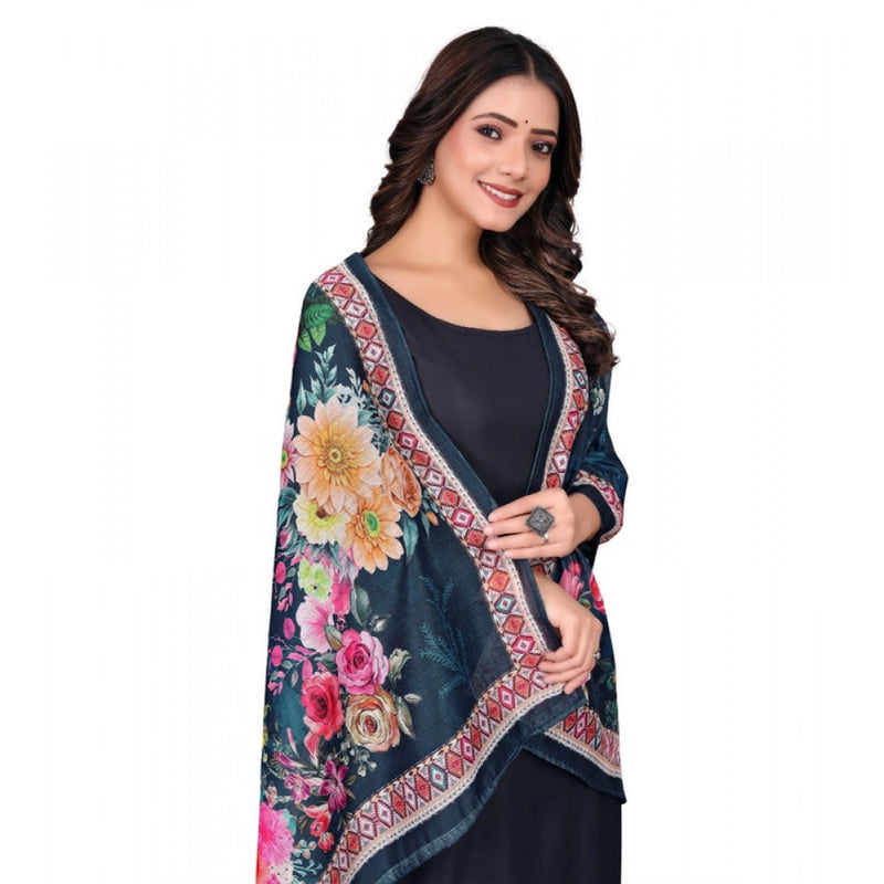 Mayawye Women's chanderi silk  Printed Dupatta (Navy Blue, Length: 2 Mtr)