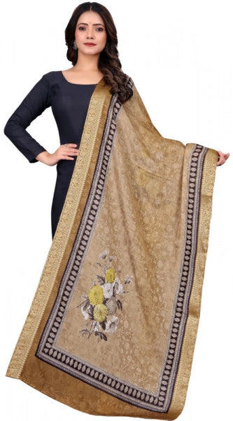 Mayawye Women's chanderi silk  Printed Dupatta (Beige, Length: 2 Mtr)